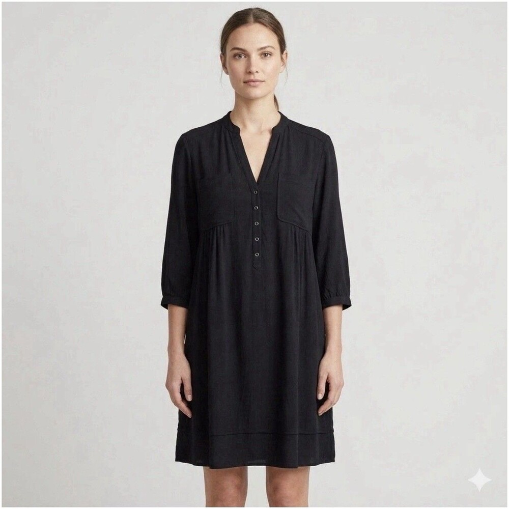 Maeve Anthropologie Tunic Dress Taryn Crepe Shift Dress 3/4 Sleeves Black Sz 2